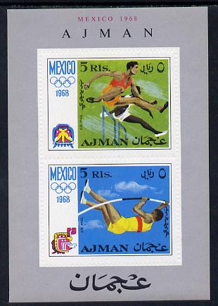 Ajman 1968 Mexico Olympics perf m/sheet unmounted mint (Mi BL 32A) , stamps on sport        hurdles    pole vault    olympics
