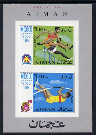 Ajman 1968 Mexico Olympics imperf m/sheet unmounted mint (Mi BL 32B), stamps on sport     hurdles    pole vault    olympics