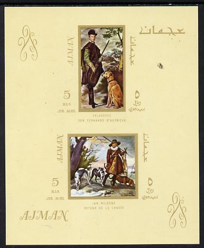 Ajman 1968 Paintings with Dogs imperf m/sheet unmounted mint (Mi BL 38) , stamps on animals   arts   dogs
