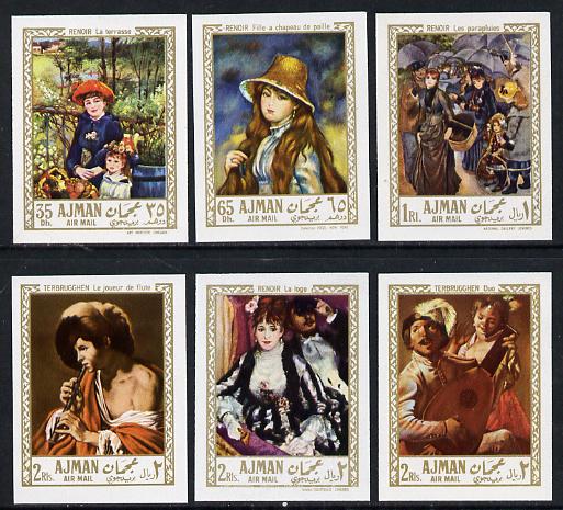 Ajman 1967 Paintings by Renoir & Terbrugghen imperf set of 6 (Mi 209-14B) unmounted mint, stamps on arts     renoir     music     umbrellas