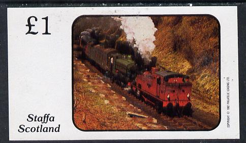 Staffa 1982 Steam Locos #07 imperf souvenir sheet (Â£1 value) unmounted mint, stamps on railways