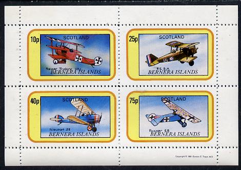 Bernera 1981 WWI Aircraft perf  set of 4 values (10p to 75p) unmounted mint, stamps on aviation, stamps on  ww1 , stamps on 