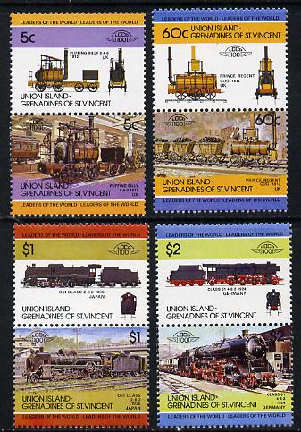 St Vincent - Union Island 1984 Locomotives #1 (Leaders of the World) set of 8 unmounted mint, stamps on , stamps on  stamps on railways