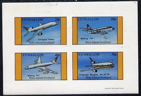 Eynhallow 1981 Airliners #2 imperf  set of 4 values (10p to 75p) unmounted mint , stamps on aviation, stamps on lockheed, stamps on boeing, stamps on 707, stamps on 737, stamps on douglas, stamps on dc