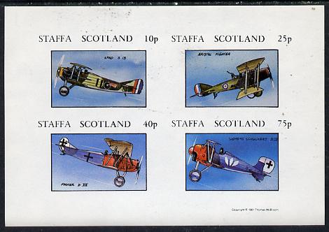 Staffa 1981 Bi-planes imperf  set of 4 values (10p to 75p) unmounted mint , stamps on aviation   spad   bristol    fokker    siemens