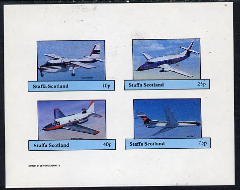 Staffa 1982 Aircraft #6 imperf set of 4 values unmounted mint, stamps on aviation, stamps on islander, stamps on vc-10, stamps on sabre