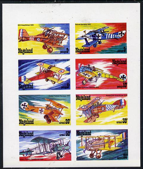 Nagaland 1978 WWI Aircraft imperf  set of 8 values (2c to 80c) unmounted mint, stamps on aviation, stamps on  ww1 , stamps on 