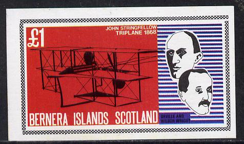 Bernera 1979 Flight Anniversary of Wright Brothers (1868 Triplane) imperf souvenir sheet (Â£1 value) unmounted mint, stamps on aviation