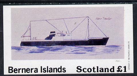 Bernera 1982 Ships #2 (Stern Trawler) imperf souvenir sheet (Â£1 value) unmounted mint, stamps on ships, stamps on fishing
