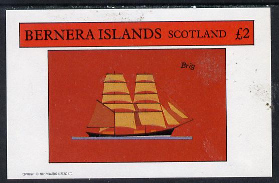 Bernera 1982 Ships #1 (Brig) imperf deluxe sheet (Â£2 value) unmounted mint, stamps on ships