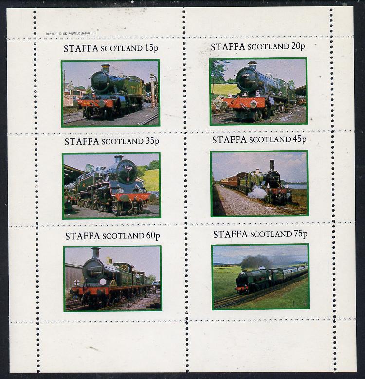 Staffa 1982 Steam Locos #08 perf set of 6 values (15p to 75p) unmounted mint, stamps on railways
