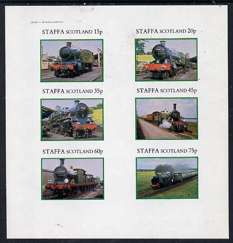 Staffa 1982 Steam Locos #08 imperf set of 6 values (15p to 75p) unmounted mint, stamps on railways