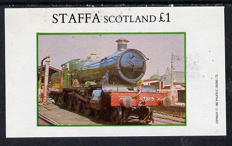 Staffa 1982 Steam Locos #08 imperf souvenir sheet (Â£1 value) unmounted mint, stamps on railways
