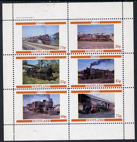 Grunay 1982 Steam Locos #04 (Indian) perf set of 6 values (15p to 75p) unmounted mint, stamps on railways