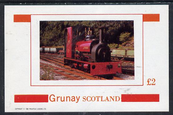 Grunay 1982 Steam Locos #04 (North Wales Narrow Gauge) imperf deluxe sheet (Â£2 value) unmounted mint, stamps on railways