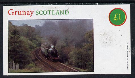 Grunay 1982 Steam Locos #05 imperf souvenir sheet (Â£1 value) unmounted mint, stamps on railways