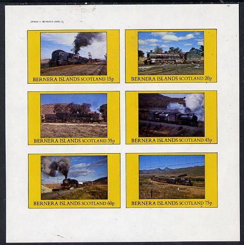 Bernera 1982 Steam Locos #14 (South African) imperf set of 6 values (15p to 75p) unmounted mint, stamps on railways