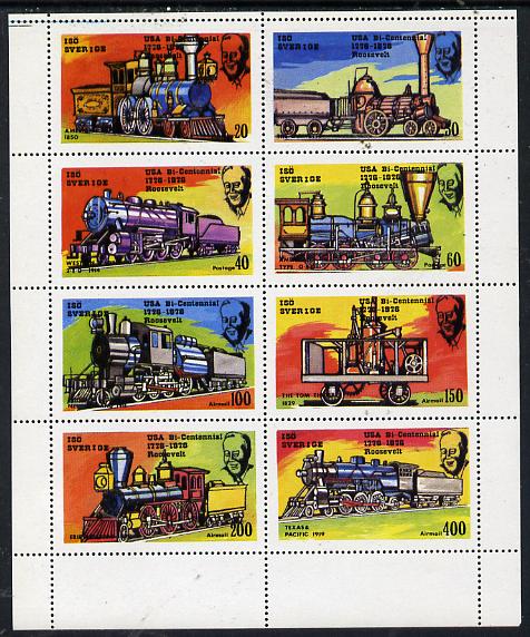 Iso - Sweden 1976 Locomotives (USA Bicentenary) perf  set of 8 values (20 to 400) unmounted mint, stamps on railways    americana, stamps on  iso , stamps on 