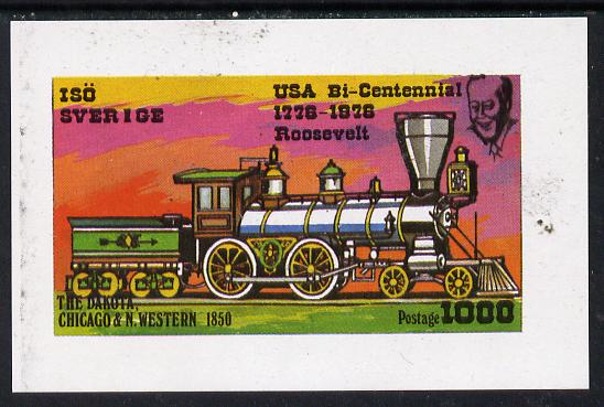 Iso - Sweden 1976 Locomotives (USA Bicentenary) imperf souvenir sheet (1,000 value) unmounted mint, stamps on railways    americana, stamps on  iso , stamps on 