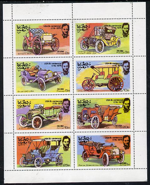 Oman 1976 USA Bicentenary Vintage Cars #2 perf  set of 8 values (2b to 1R) unmounted mint, stamps on cars    americana   schacht    brush   ihc   chalmer-detroit       krit      pierce
