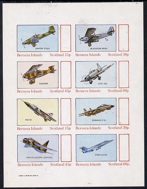 Bernera 1982 Aircraft #14 imperf  set of 8 values (15p to 60p) unmounted mint, stamps on aviation   junkers   hanover    mig     aichi  star-fighter     grumman     blackburn      english-electric 