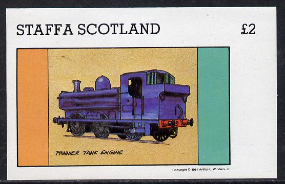 Staffa 1981 Pannier Tank Loco imperf deluxe sheet (Â£2 value) unmounted mint, stamps on railways