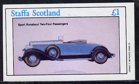 Staffa 1982 Cars #2 imperf souvenir sheet (Â£1 value)  unmounted mint, stamps on cars