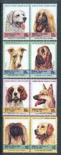 St Vincent - Bequia 1985 Dogs (Leaders of the World) set of 8 unmounted mint, stamps on animals, stamps on dogs    whippet , stamps on  gsd , stamps on bloodhound   afghan    kuvasz       king-charles spaniel   pekingese    retriever