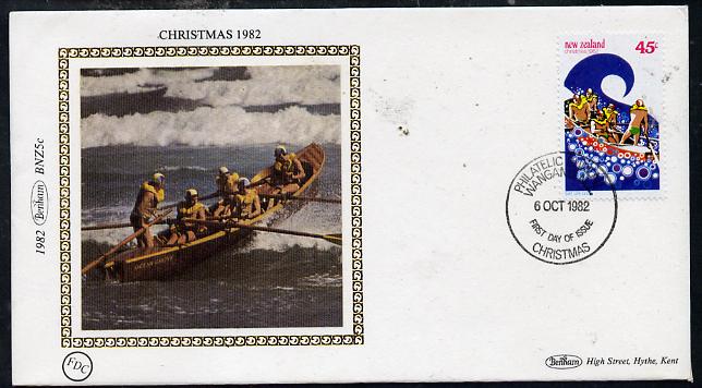 New Zealand 1982 Christmas 45c (Life Saving) on Benham small silk cover with special first day cancel, stamps on rescue      christmas