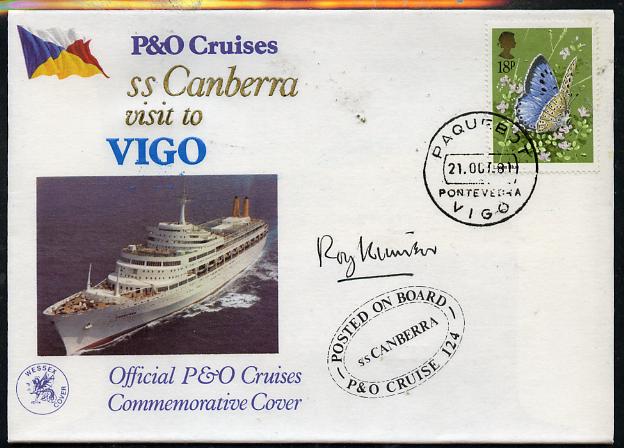 Great Britain 1981 P&O SS Canberra Cruise cover bearing Butterflies 18p stamp cancelled PAQUEBOT and signed by Roy Kinear, stamps on ships    entertainers     butterflies, stamps on entertainments