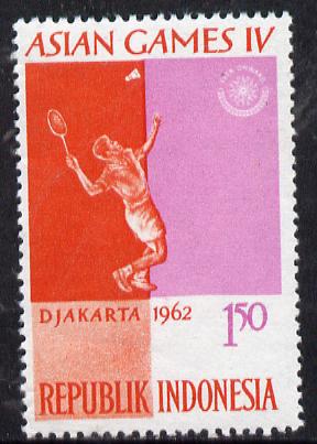 Indonesia 1962 Badminton 1r50 (from Asian Games set) unmounted mint SG 915, stamps on sport, stamps on badminton
