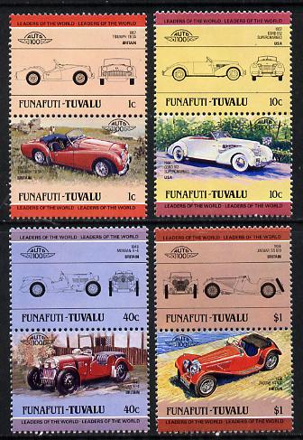 Tuvalu - Funafuti 1984 Cars #1 (Leaders of the World) set of 8 unmounted mint, stamps on cars, stamps on jaguar, stamps on morgan, stamps on cord, stamps on triumph