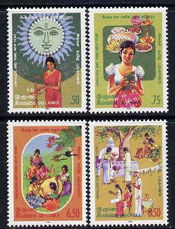 Sri Lanka 1986 Sinhalese & Tamil New Year set of 4 unmounted mint, SG 934-7, stamps on bananas, stamps on cats, stamps on music, stamps on hair, stamps on zodiac, stamps on toys, stamps on fruit