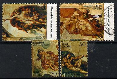 India 1975 500th Birth Anniversary of Michelangelo set of 4 commercially used, SG 769-72, stamps on arts, stamps on renaissance