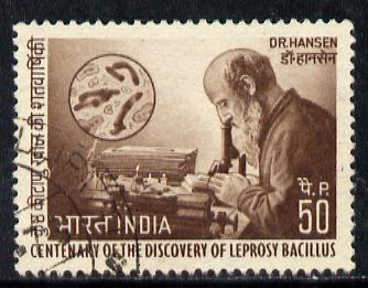 India 1973 Centenary of Discovery of Leprosy by Dr Hansen 50p value commercially used, SG 690, stamps on medical, stamps on diseases, stamps on leprosy