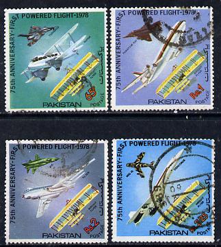 Pakistan 1978 75th Anniversary of Powered Flight set of 4 commercially used, SG 483-86, stamps on aviation, stamps on concorde, stamps on  dh , stamps on de havilland, stamps on wright, stamps on lockheed, stamps on tristar, stamps on mcdonnell douglas, stamps on diamond