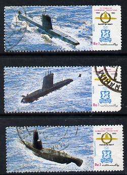Pakistan 1989 Pakistan Navy Submarine Operations set of 3 commercially used, SG 763-65, stamps on ships, stamps on submarines