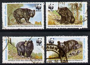 Pakistan 1989 WWF Wildlife Protection (16th Series) Black Bear set of 4 commercially used, SG 780-83, stamps on wwf, stamps on animals, stamps on bear, stamps on  wwf , stamps on 