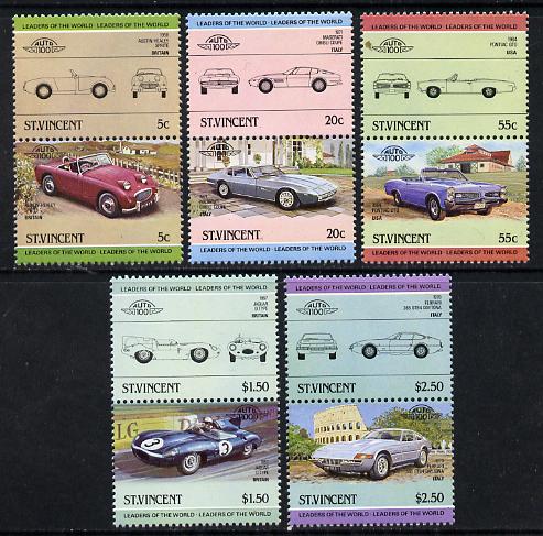 St Vincent 1984 Cars #2 (Leaders of the World) set of 10 unmounted mint SG 820-29, stamps on cars    racing cars    jaguar    austin    pontiac      maserati     ferrari 