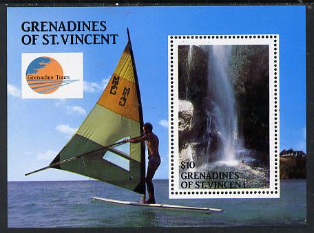 St Vincent - Grenadines 1988 Baleine Falls $10 m/sheet (also showing Wind Surfer) unmounted mint SG MS 563, stamps on waterfalls      sailing
