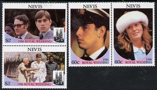 Nevis 1986 Royal Wedding perf set of 4 (2 se-tenant pairs) unmounted mint, SG 406-09, stamps on royalty       andrew & fergie
