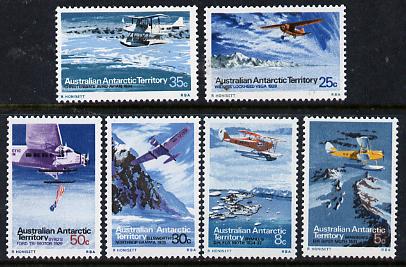 Australian Antarctic Territory 1973 the set of 6 aircraft from the Pictorial Def set, SG 24,26, 30-33,  (blocks or gutter pairs pro-rata) unmounted mint, stamps on aviation