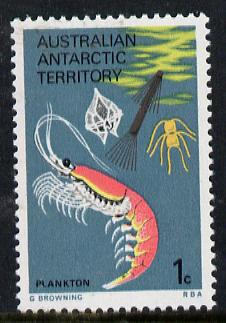 Australian Antarctic Territory 1973 Plankton 1c from the Pictorial Def set, SG 23  (blocks or gutter pairs pro-rata) unmounted mint, stamps on marine-life