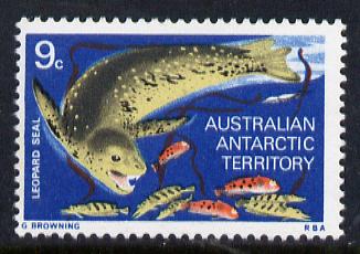 Australian Antarctic Territory 1973 Leopard Seal 9c from the Pictorial Def set, SG 27  (blocks or gutter pairs pro-rata) unmounted mint, stamps on polar   animals   seal