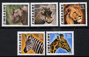 Zimbabwe 1980 Animals the set of 5 values from the Pictorial def set unmounted mint, SG 581-85*, stamps on animals    zebra   giraffe   rhino   lion    warthog       cats    swine