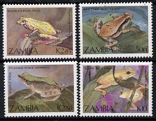 Zambia 1989 Frogs & Toads perf set of 4 unmounted mint, SG 567-70*, stamps on , stamps on  stamps on animals, stamps on  stamps on amphibians, stamps on  stamps on frogs