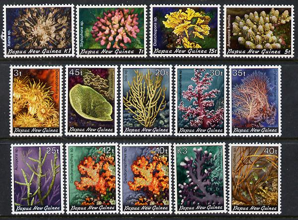 Papua New Guinea 1982-85 Corals complete set of 14 (1t to 3k) unmounted mint SG 438-51*, stamps on coral     marine-life