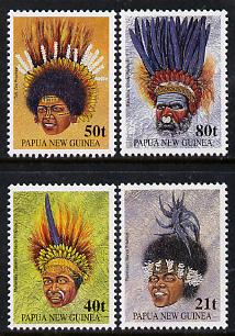 Papua New Guinea 1991 Tribal Headresses set of 4 unmounted mint, SG 658-61, stamps on masks    costumes    folklore    fashion