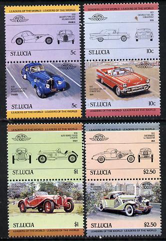 St Lucia 1984 Cars #1 (Leaders of the World) set of 8 (SG 703-10) unmounted mint, stamps on cars      bugatti     chevrolet     alfa    duesenberg