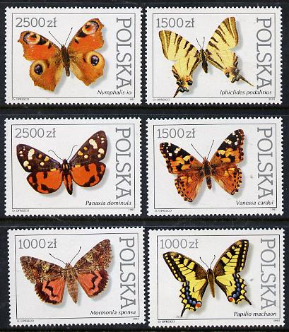 Poland 1991 Butterflies & Moths set of 6 unmounted mint, SG 3369-74, Mi 3343-48, stamps on butterflies